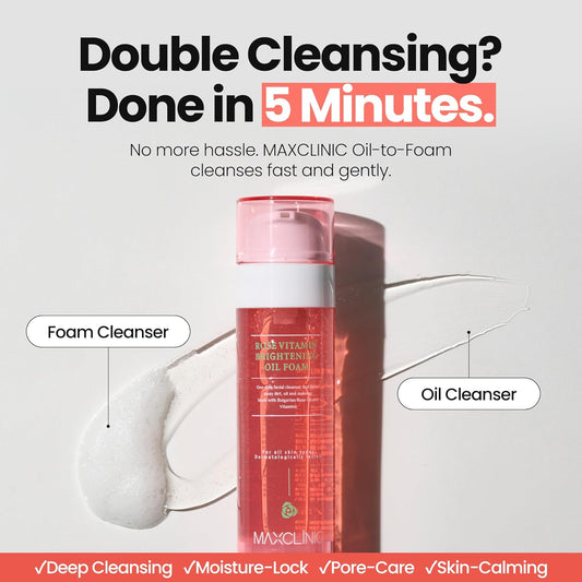 [K-Beauty] Rose Vitamin Oil to Foam - All-in-One Korean Face Wash OilBased Foaming Facial Cleanser - Pore Minimizing & Blackhead Remover - Makeup Deep Cleansing Oil for All Skin Types (3.88 fl oz)