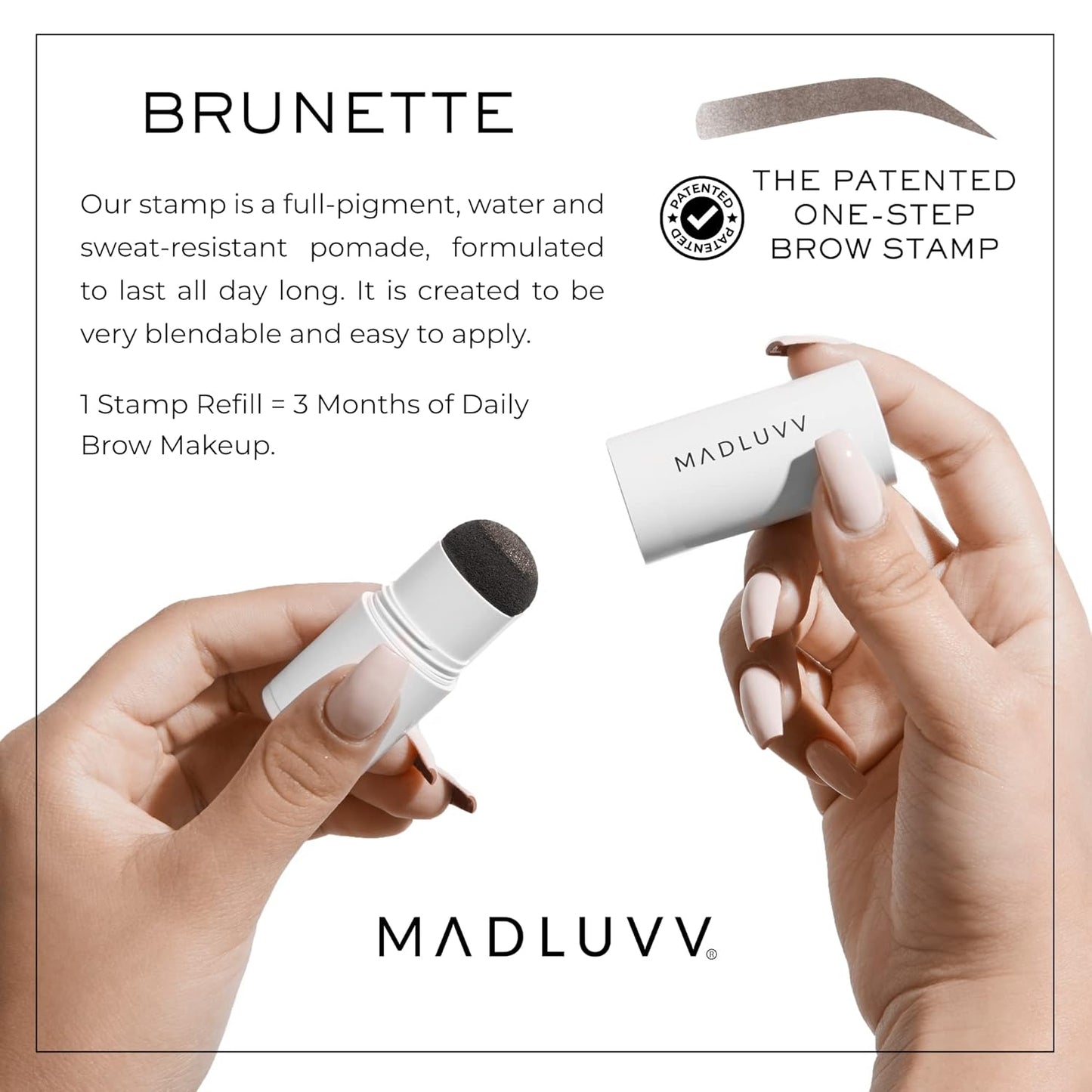 MADLUVV Brow Stamp Refill* - Color Stamp for Brows & Root Touch Up for Women & Men, Instantly Conceal Hair Loss, Grey Hair, Thinning Hair with Stain-Proof/Smudge-Proof Powder Formula (Brunette)