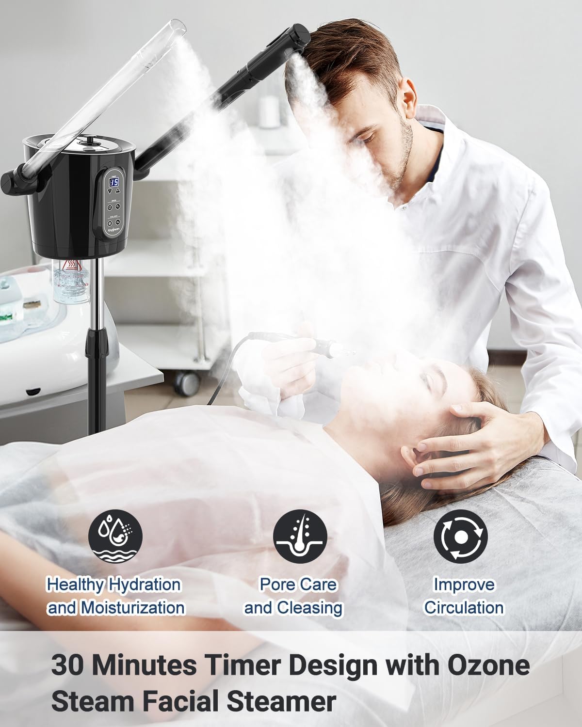 Kingsteam 2-in-1 Hot & Cold Facial Steamer with Ozone & Ionic Technology,Deep Cleansing & Moisturizing,30-Min Timer,Large Water Tank for Professional Estheticians, Beauty Salons & Home Use