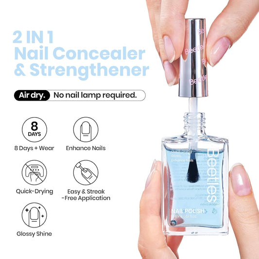 Beetles Nail Strengthener - Oceanic Blue Nail Concealer Air Dry Natural Nail Strengthener and Growth for Damaged Thin Nails Repair Weak Nails Fingernail Strengthening Women Gift 0.51 FL OZ