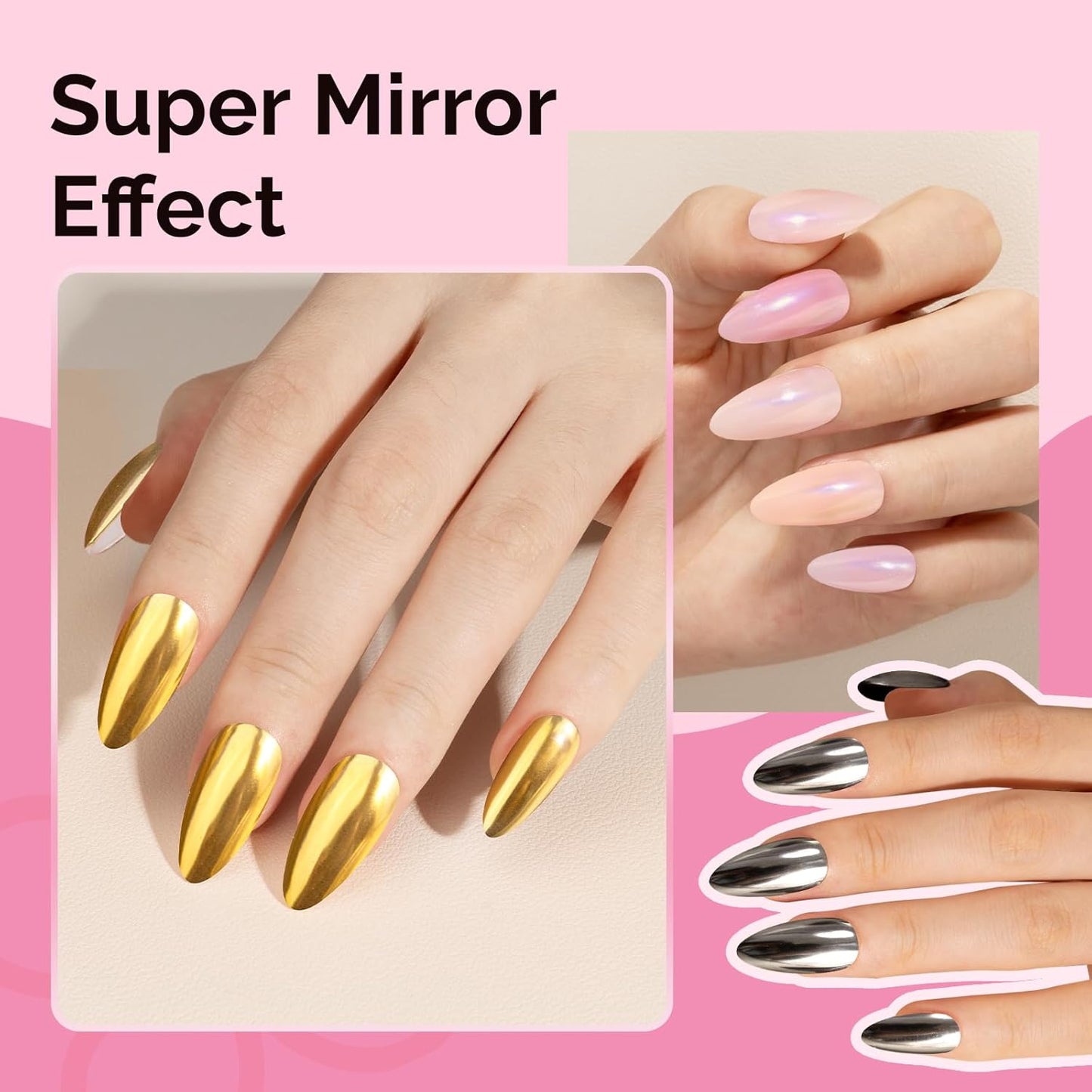 MelodySusie 4Pcs Chrome Nail Powder for Gel Nails, Aurora Fine Glitter Powder Mirror Effect Pigment Pearlescent Mermaid Pigment Pearl Glitter for Home DIY Salon Use