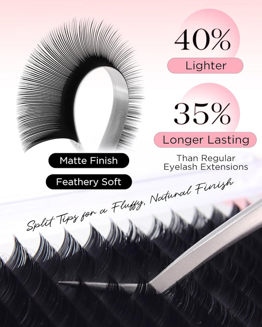 BEYELIAN Flat Eyelash Extension, Ellipse Lash Extensions 0.20 D Curl 15mm 16 Rows Matte Black Eyelash Extension Supplies Classic Lash Extensions Individual Eyelashes Salon Use