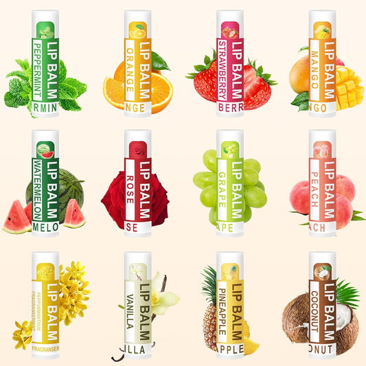 DMSKY Natural Lip Balm Bulk 60 Pack, Moisturizing Lip Balm with Vitamin E and Coconut Oil, Lip Care Product for Chapped Lips-12 Flavors