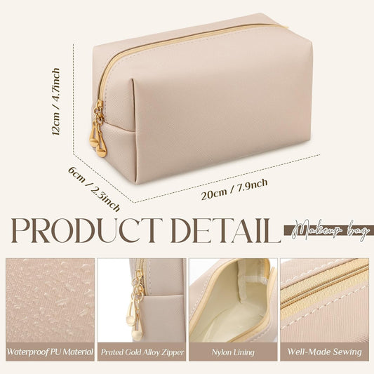 Kigeli 15 Pcs Aesthetic Makeup Bags PU Leather Cosmetic Pouches Waterproof Plain Toiletry Bags Makeup Pouches Bulk for Women Party Gift Travel Storage Organizer (Apricot Color)
