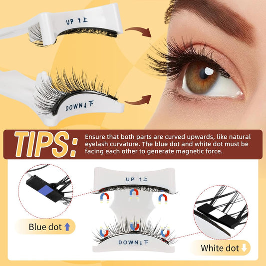 QUEWEL 4 Pairs Magnetic Eyelashes Natural Look, Reusable Magnetic Eyelashes with Applicator, No Glue Needed Lash Clusters Kit, Easy to Wear and Remove(4 Pairs-A02)