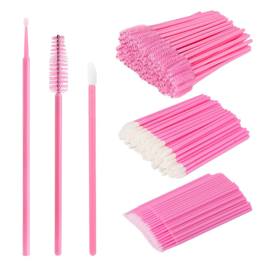 300 Pcs Spoolies Mascara Wands and Lip Brushes and Micro Swabs Applicator Disposable Eyelash Brushes Lipstick Tester Makeup Applicator Tool Pink