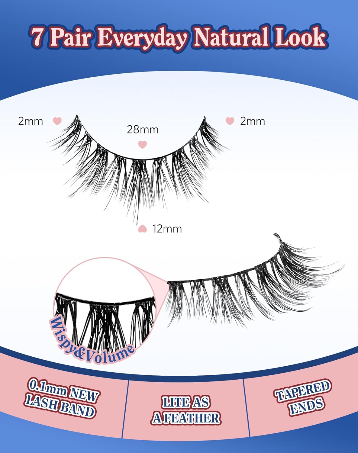 Natural Lashes Wispy Lashes Everyday Natural Look Flared Eyelashes False Eye Lashes Soft Fluffy Lashes False Eyelashes 7 Pairs D20