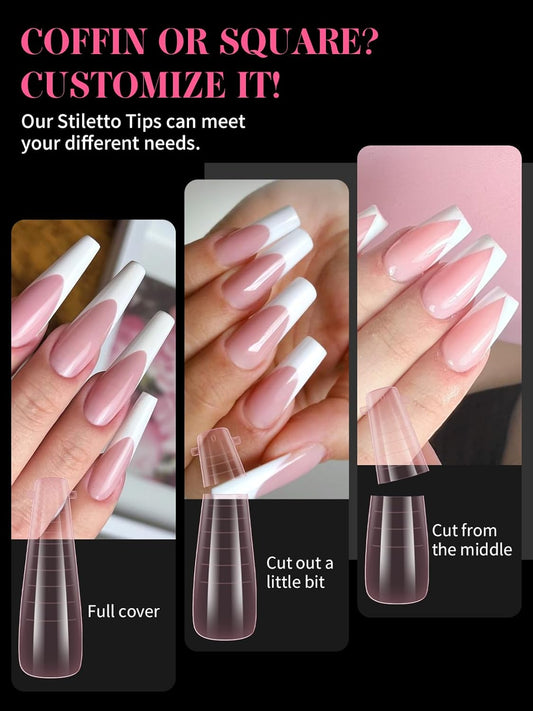 EBANKU Dual Nail Forms for Poly Extension Gel, 96 PCS Pink Nail Molds Reusable Nail Extension Forms for Builder Gel Manicure Design Salon DIY-12 Sizes