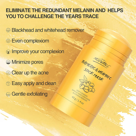 Turmeric Clay Stick Mask Organic Vitamin C Mask for Blackhead Cleansing Clay Mud Mask for Deep Clean Pore Improve Skin Acne Facial Mask With Blackhead Remover Extractor Tools