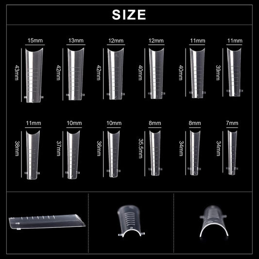 KADS 120PCS Clear Full Cover Dual Nail System Form UV Gel Acrylic Nail Art Mold Artificial Nail Tips with Scale for Extension (MODEL 10)