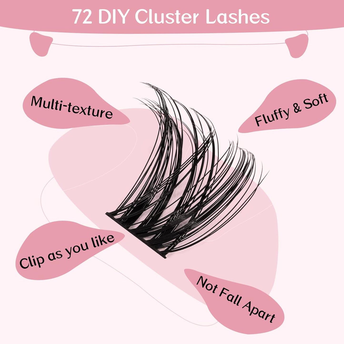 PRO LASHBEAUTY Cluster Lashes 72 Pcs DIY Eyelash Extension Individual Cluster Eyelashes Tender Style Self-Application Fluffy Super Thin Band Reusable Soft & Comfortable (Tender-D-12mm)