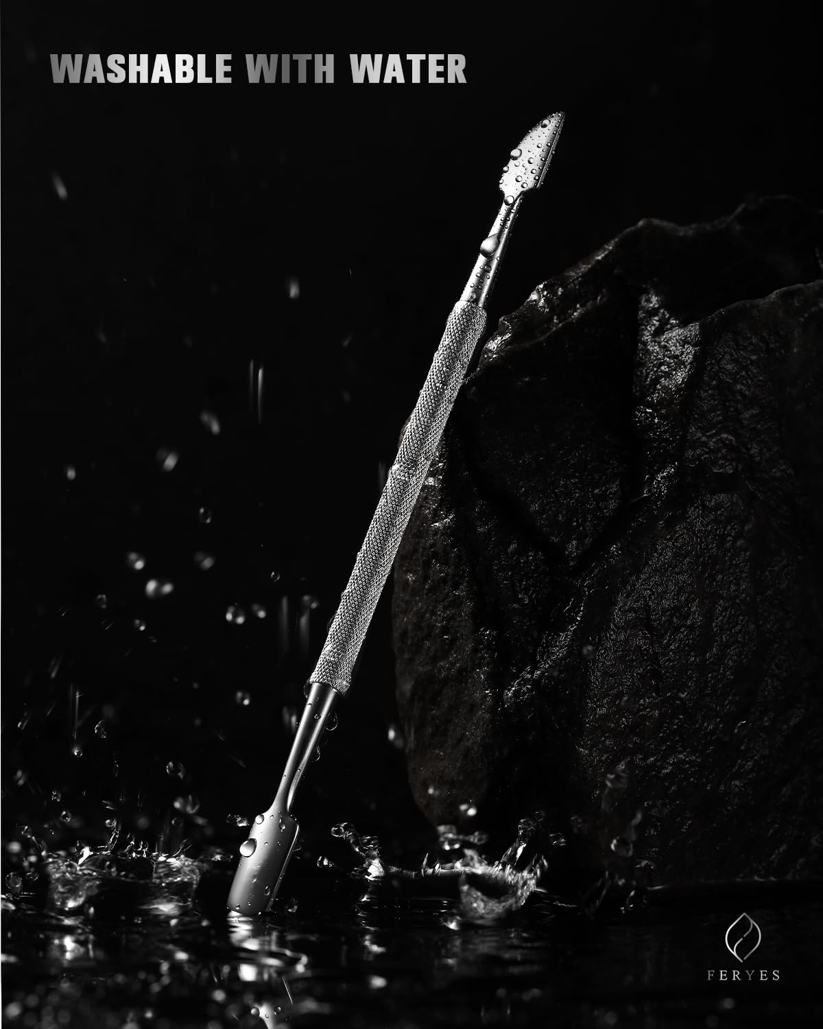 FERYES Professional Cuticle Pushers - Dual-Ended Stainless Steel Manicure and Pedicure Tools, Ergonomic Design Cuticle Stick and Undernail Clean Tool