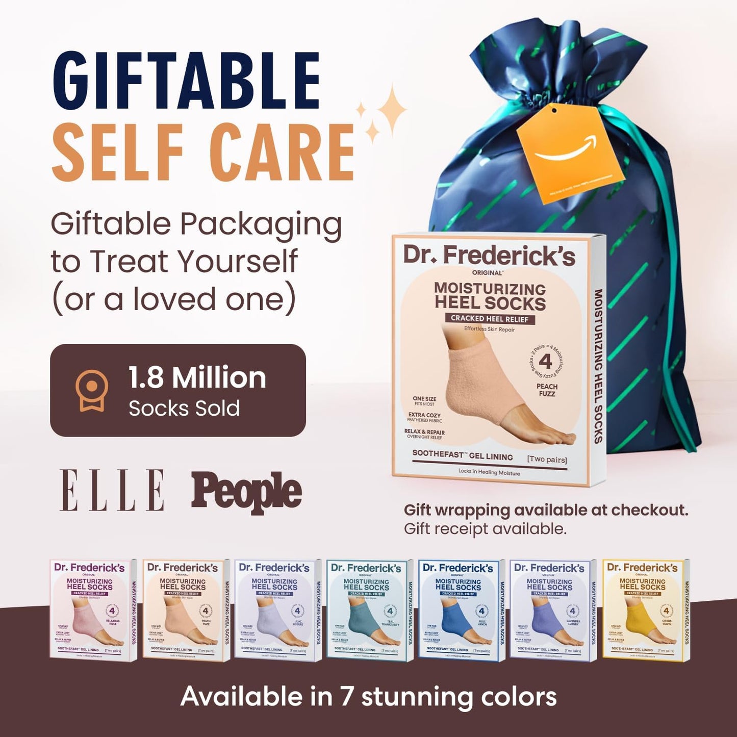 Dr. Frederick's Original Moisturizing Fuzzy Heel Socks - 2 Pairs - Cozy Gel-Lined Sleep Socks for Women & Men - Soothes Dry, Cracked Feet - Heel Repair - Peach Fuzz