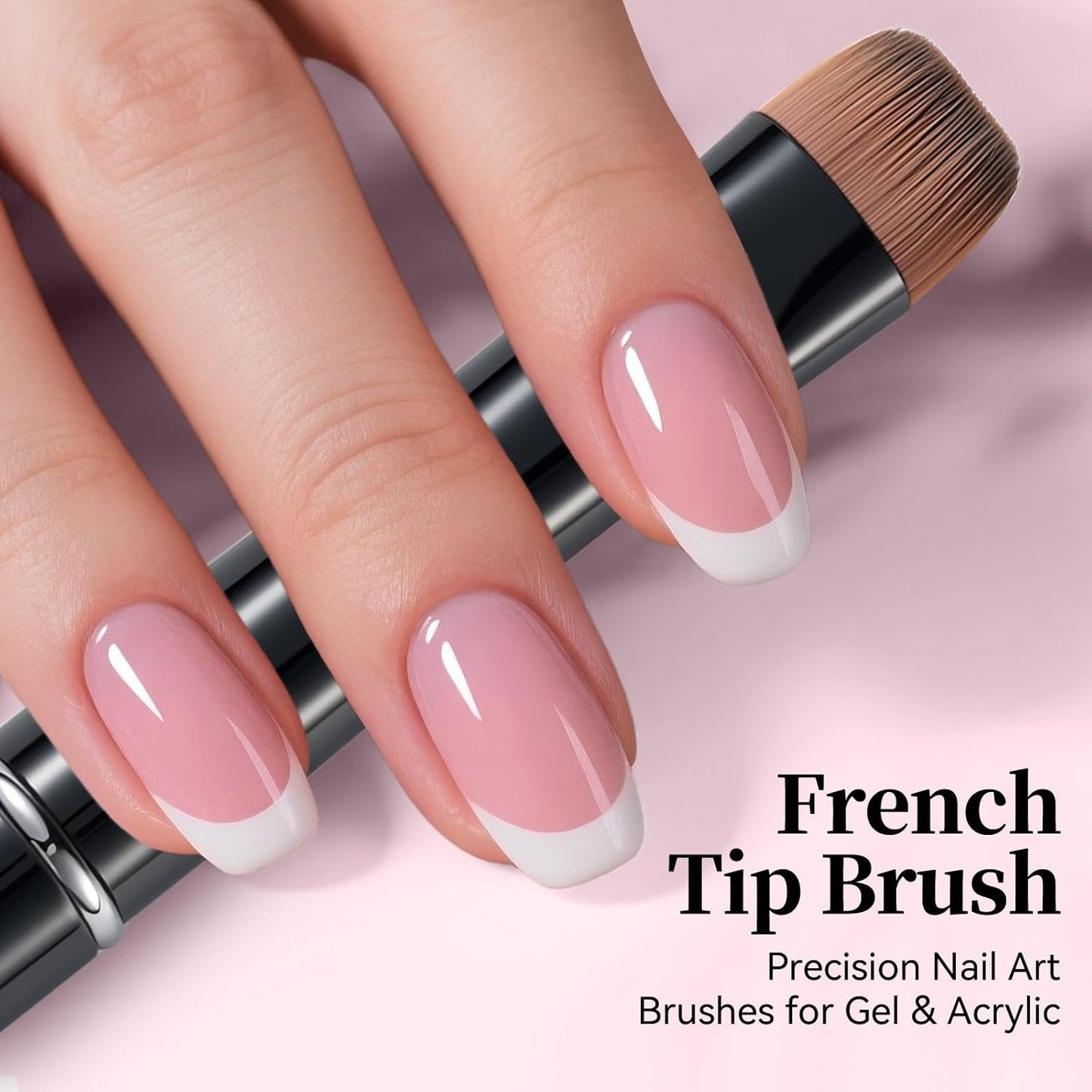 Nail Brush for French Tip, Nail Cleaning Brush for Gel & Acrylic - Professional Kolinsky Sable French Manicure Brush, Thin Nail Art Brush for Precise Clean Up & Polygel Application (Black, F16)