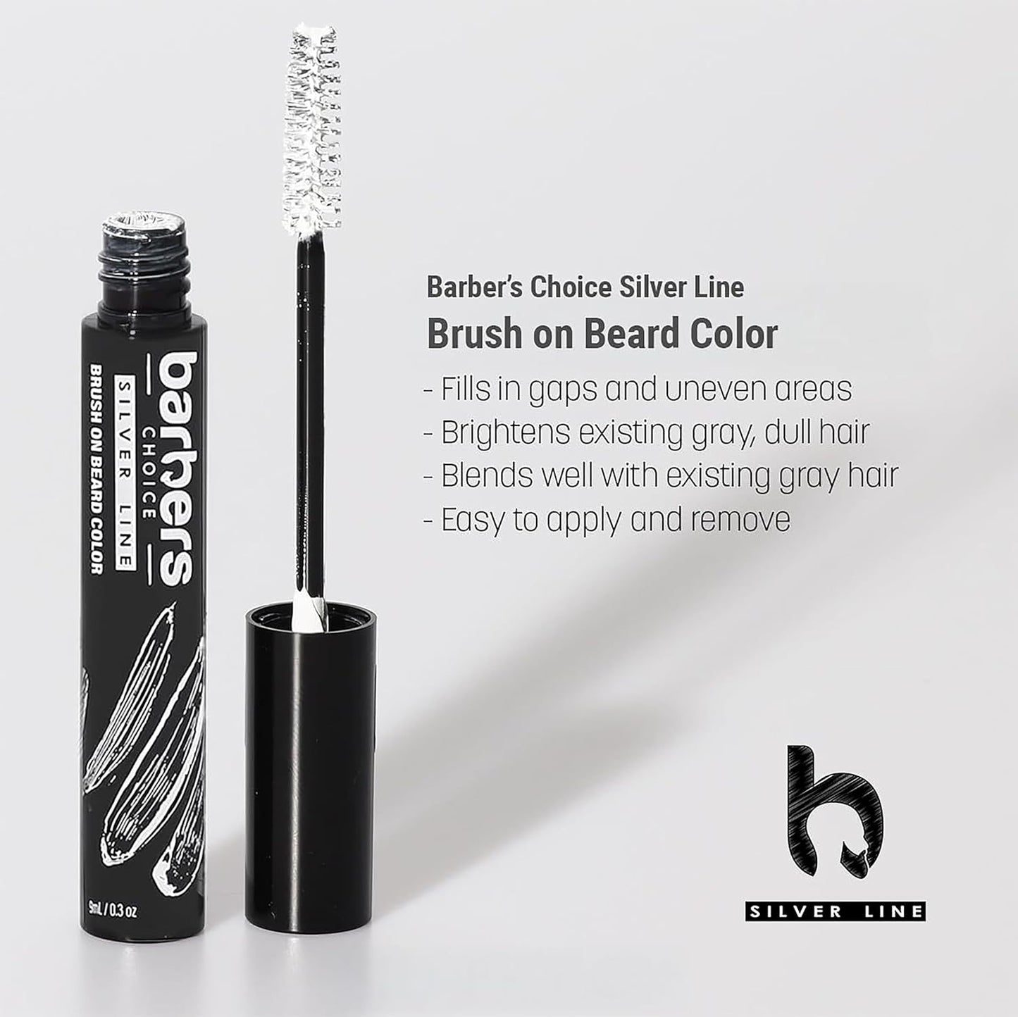 Barbers Choice Silver Line, Facial Hair Brush on Temporary Color for Silver Fox Men- Instantly Brighten White Beards, Mustache & Sideburns, Less Yellow, Easy Application, Arctic White