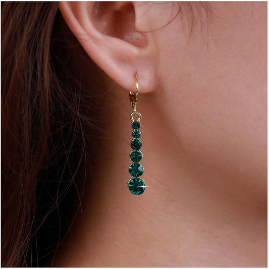 Vintage Crystal Emerald Drop Earrings Emerald Bar Dangle Earrings Green Long Tassel Chain Earrings Gold Hoop Huggie Earrings Jewelry for Women