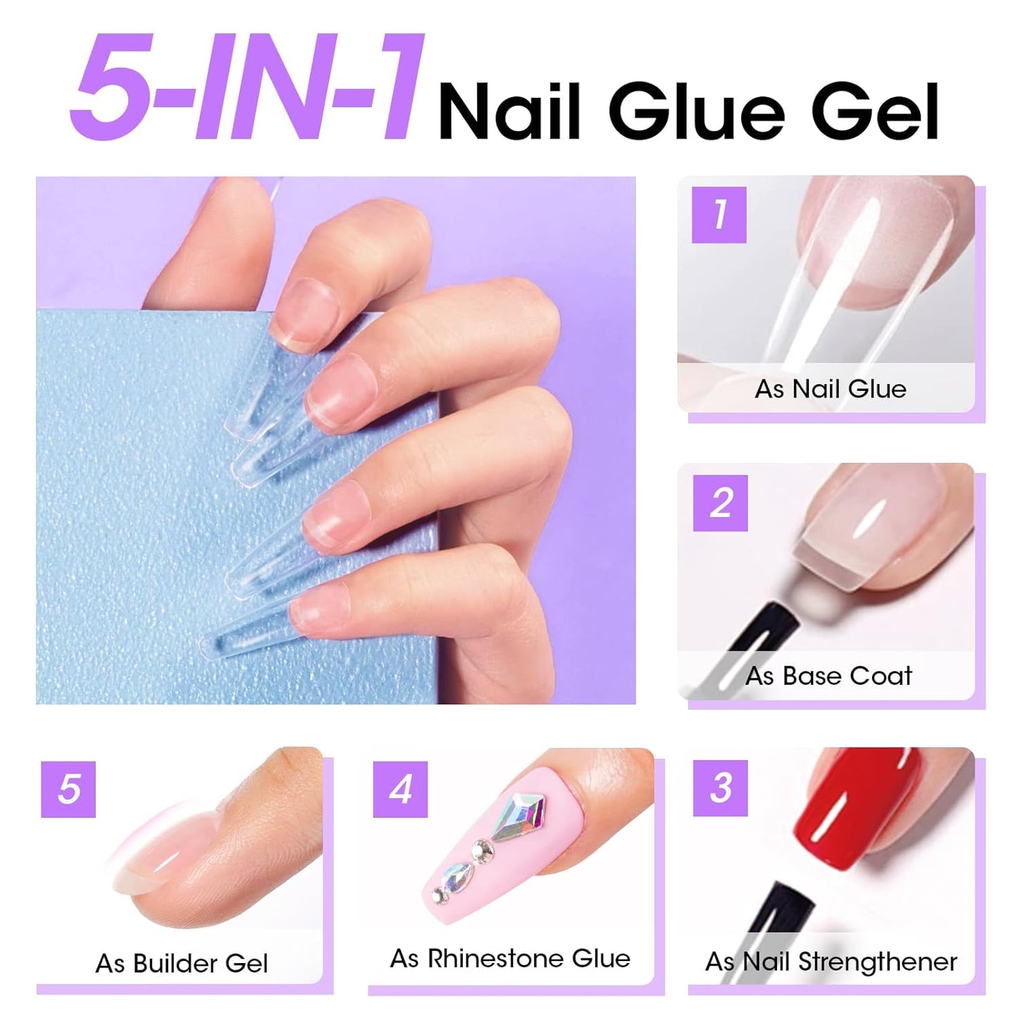 Gellen Gel Nail Glue and Nail Dehydrator, 15ml Nail Gel Glue for False Nail Tips and Clear Press on Nails, Acid Free Nail Prep Dehydrator, Soak Off UV Led Lamp Needed Strong Adhesive Nail Gel