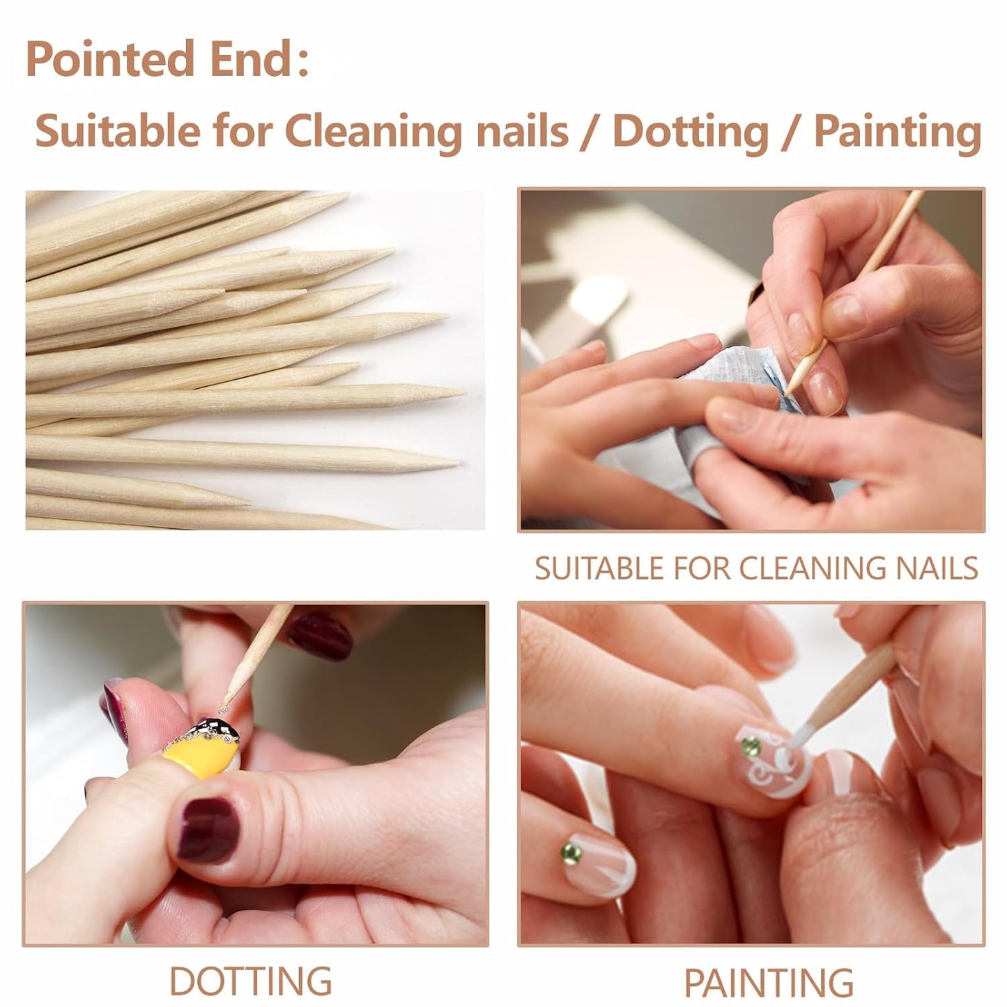 180PCS Orange Sticks for Nails in a Case - 4.5 inch Double Sided Wooden Cuticle Pusher Sticks for Nail Art, Manicure & Pedicure - Wood Sticks for Waxing