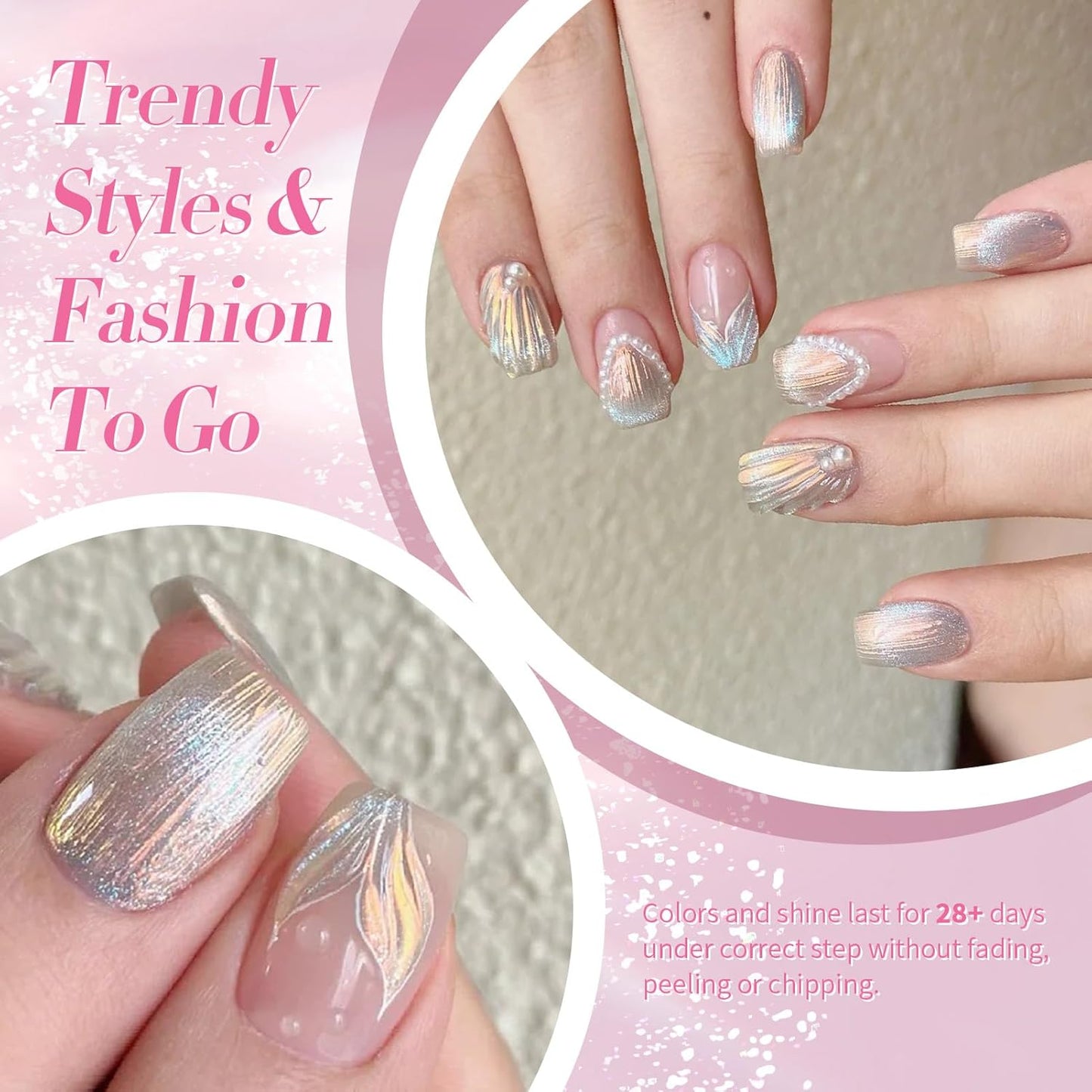 Born Pretty Pearl Gel Nail Polish Aurora Iridescent Glitter Shimmer Mermaid Pearl Gel Polish Drawing Gel Nail Polish Shell Swirl Thread Effect Nail Gel Soak Off Led Summer DIY Gift 6PCS