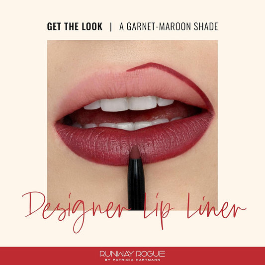 Runway Rogue Designer Liner Lip Pencil, Matte Garnet-Maroon Lip Liner Pencil and Lip Liner Sharpener, ‘Get the Look’
