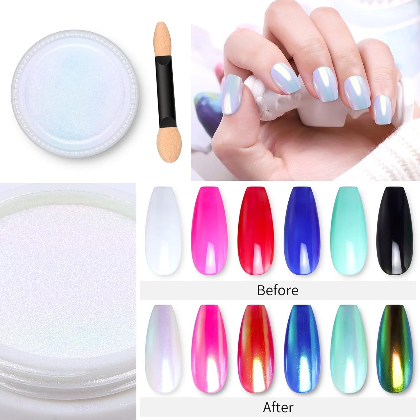 Artdone 2Pcs Chrome Nail Powder,Unicorn Mermaid Aurora Nail Powder,Iridescent Chameleon Effect Nail Color Metallic Mirror Chrome Powder Kit for Nail Art Glitter Gel Polish kit