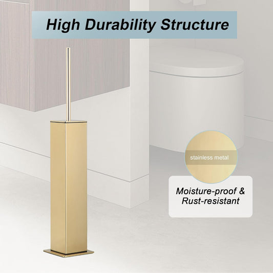Gold Toilet Brush with Holder 304 Stainless Steel Toilet Bowl Brush, Square Bathroom Cleaner Brush