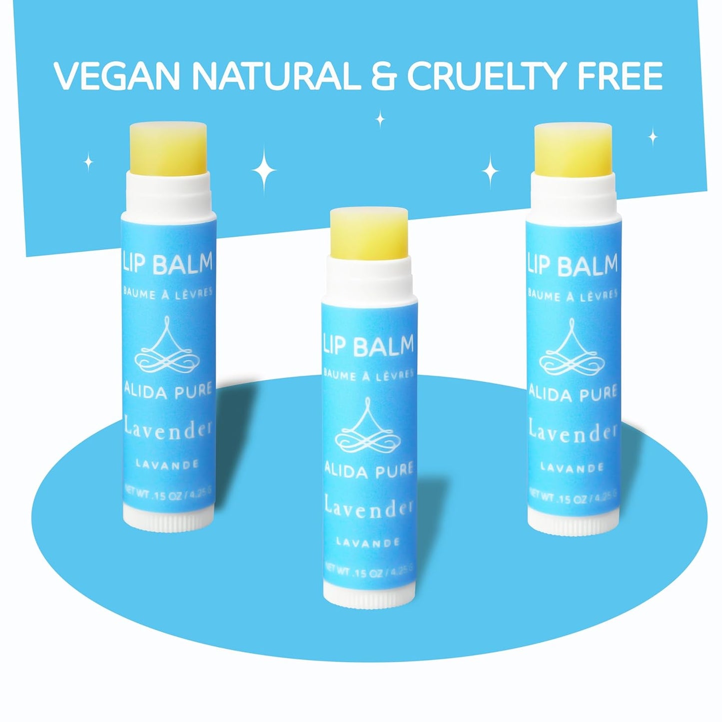 Lavender Lip Balm, Cruelty Free, Vegan Set, Beeswax Free, with Organic Jojoba and Avocado Oil, Vitamin E, Natural Moisturizer for Dry, Chapped, or Cracked Lips, 3 Tube Set