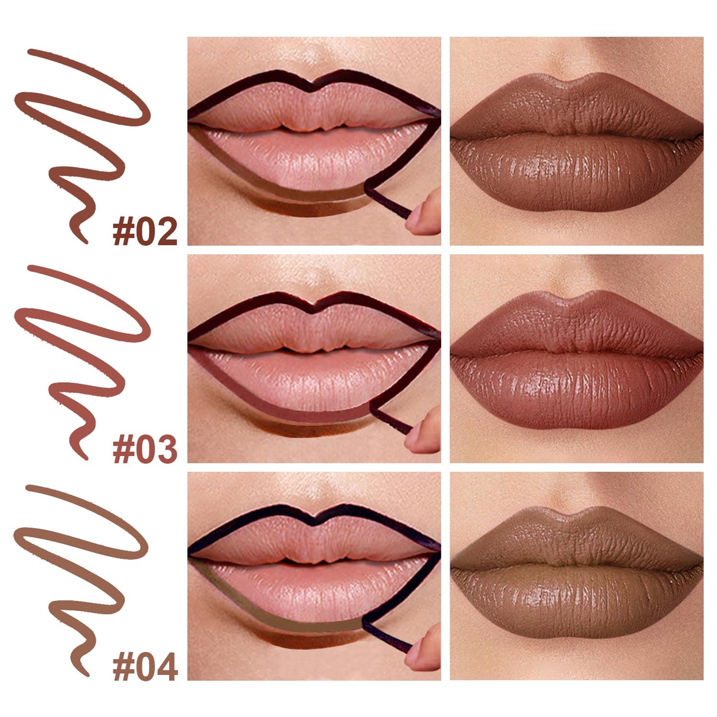 3 Colors Peel Off Lip Liner Stain with Tweezer, Long Lasting Waterproof Lip Tint Stains Makeup Set with Matte Finish for Women, Natural Look, Easy to Use, for All Skin Types (#2,3,4)