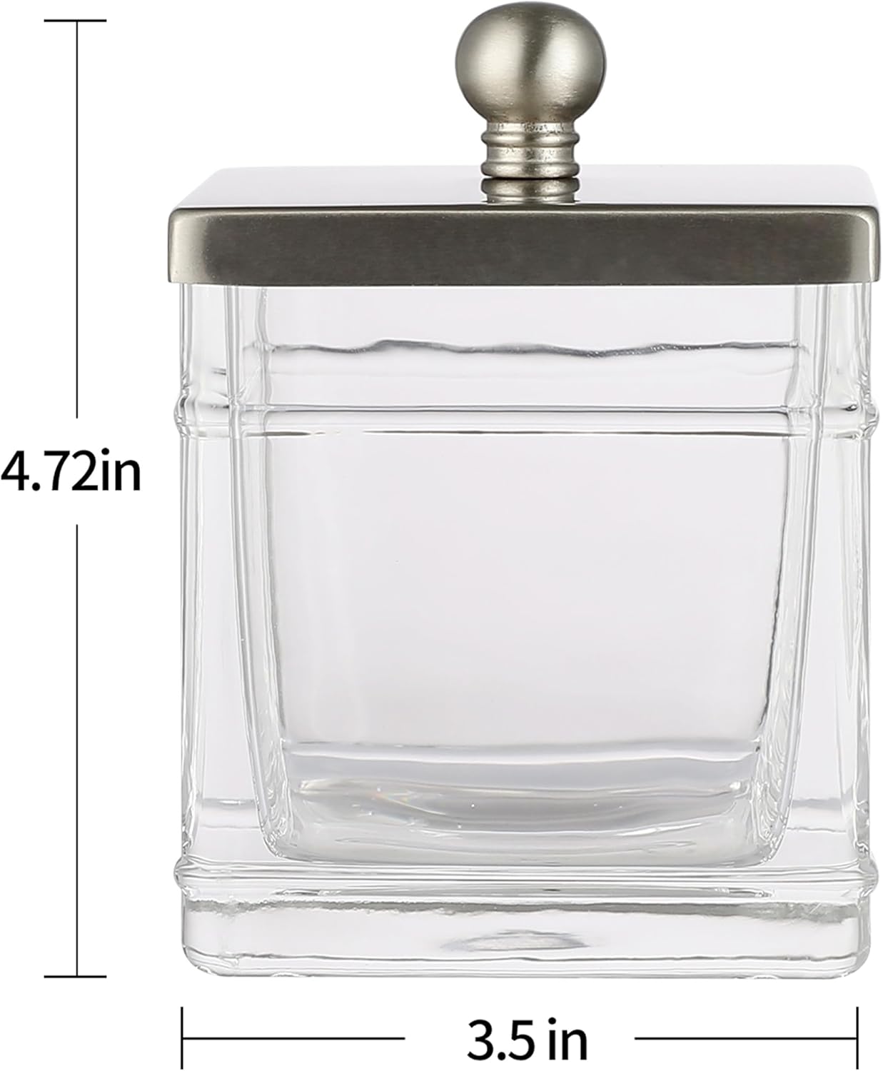 Glass Cotton Jar Holder 2 Pack– Satin Nickel Lid, Elegant Bathroom Storage Canister for Qtips, Cotton Balls, Floss, Makeup Organizer, Vanity & Bathroom Organization