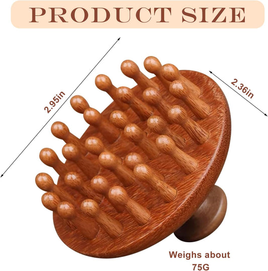 28 Teeth Sandalwood Head Massager - Round Wooden Scalp Brush for Hair Growth & Relaxation, Gua Sha Body Massage Tool