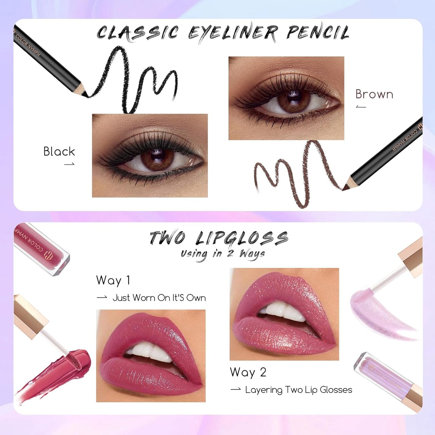 Color Nymph Beginners Makeup Kit With Train Case For Teenagers Girls, Full Starter Cosmetics Set Included 32 Colors Eyeshadow, Glitter Cream, Blush, Highlighter, Lip Gloss and Brush (Black)