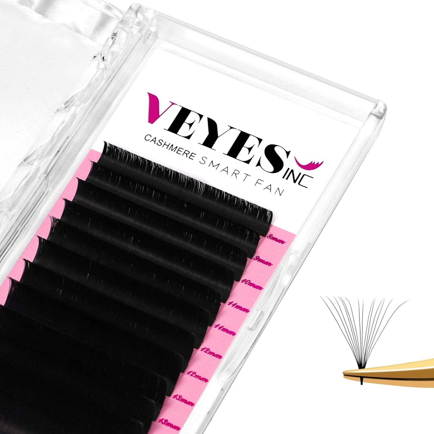 VEYES INC Cashmere Smart Fan Lash Extensions 0.03 0.05 0.07 C/CC/D Curl 8-20mm Mixed & Single Length, Super Matte Black Volume Lashes, Professional Supplies for Lash Techs (0.03 CC 13mm)
