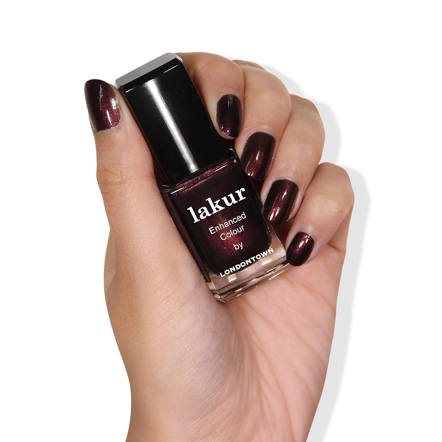 LONDONTOWN lakur Nail Polish - Chip-Resistant, Non-Toxic, Conditions & Hydrates Nails | Glittery Metallic Red Shimmer, Cockney Glam, .40 fl oz