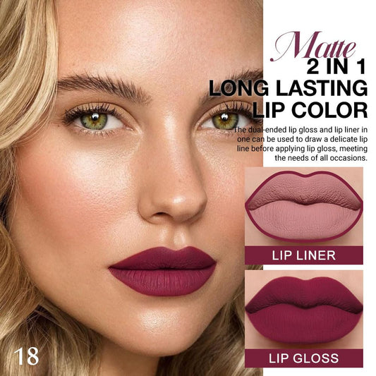 evpct 1Pcs Dark Plum Purple Matte Lip Liner and Liquid Lipstick Stain Makeup Set for women, Plum Red Long Lasting Smudge Proof Lipstick labiales matte mate larga duracion listip 24 hours originales,18
