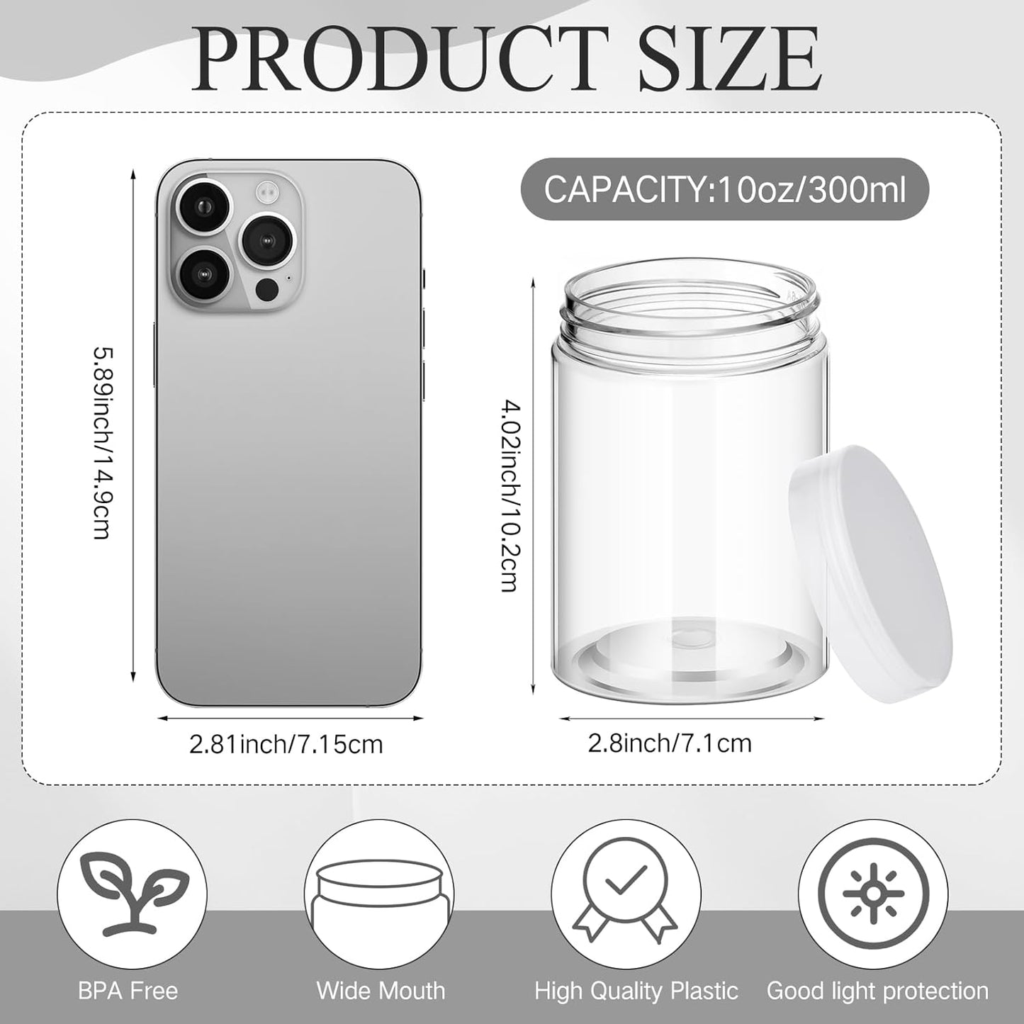 Patelai 4 Pieces Round Wide-mouth Leak Proof Plastic Container Jars with Lids for Travel Storage Makeup Beauty Products Face Creams Oils Salves Ointments DIY Making(10 Ounce,Clear)