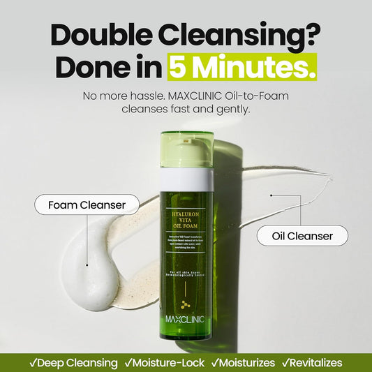 [K-Beauty] Hyaluron Vita Oil to Foam - All-in-One Korean Face Wash OilBased Foaming Facial Cleanser - Pore Minimizing & Blackhead Remover - Makeup Deep Cleansing Oil for Dry Skin (3.88 fl oz)