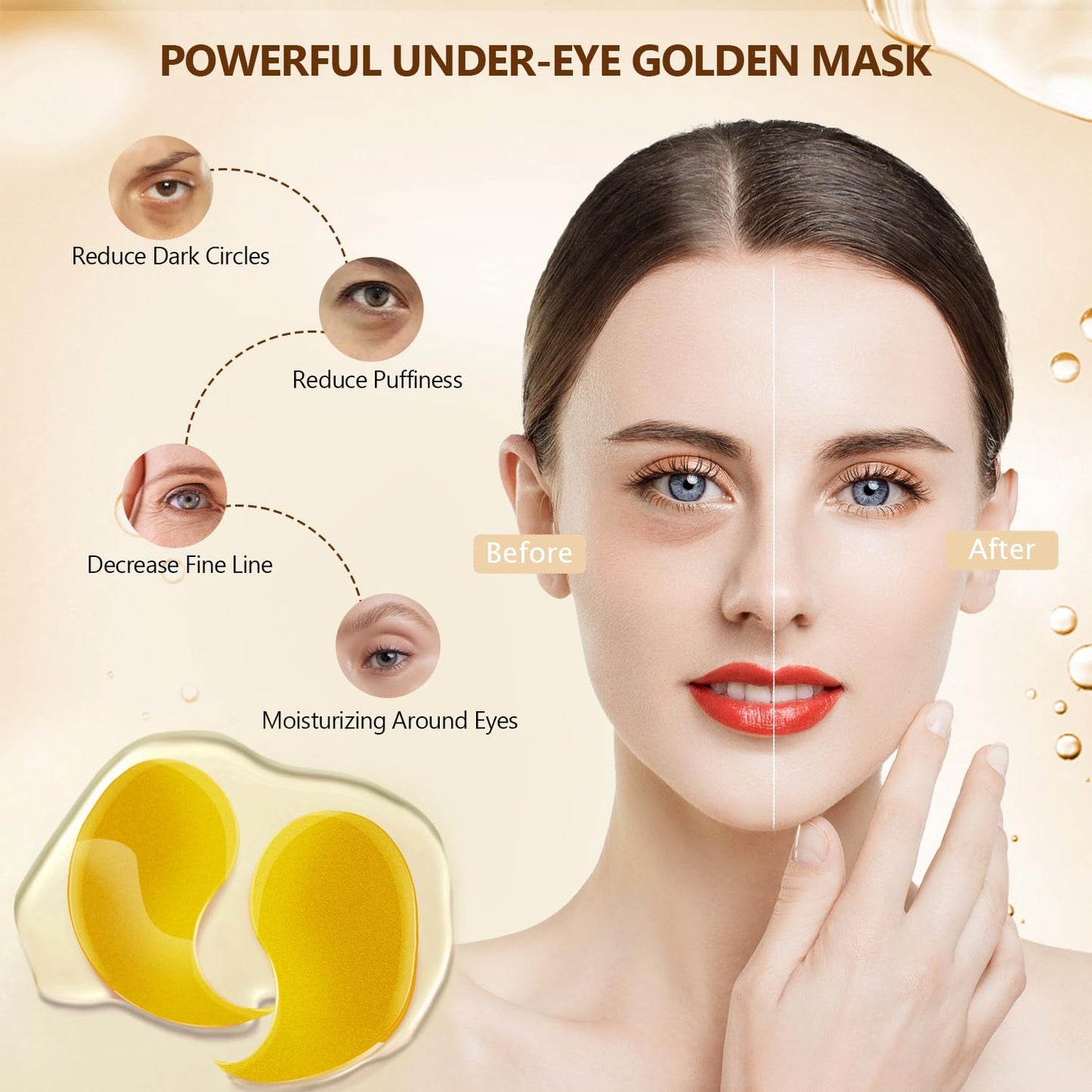 2 Packs 60 Pcs Under Eye Patches, 24K Gold+Pink, 30 Pairs Undereye Mask for Puffy Eyes Dark Circles Treatment, Collagen Gel Pads Hydrating for Eye Bags Puffiness Wrinkle, Women Men Beauty Skin Care