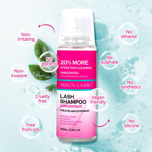 ARISON LASHES Lash Shampoo Concentrate for Lash Extensions 100ML Eyelash Cleanser Concentrate Oil-Free Eyelash Extension Shampoo with Salon Home Care(Unscente)