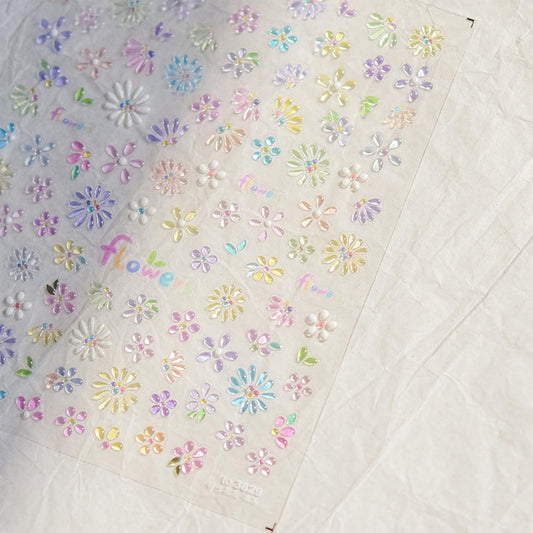 5D Flower Nail Art Stickers,Embossed Self-Adhesive Colorful Floral Nail Decals Cute Daisy Small Flower Floral Nail Art Supplies Summer Nail Design for Women and Girls DIY Manicure Decoration