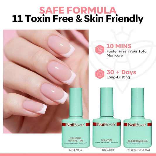 Modelones Gel Nail Kit, Top Coat, Nail Builder Gel, Press On Nails Kit with LED Light, 150 PCS Short Pink Square, 15 Sizes French Tip Press on Nails, Pre-Colored Nail Tips for Easy DIY Nail Art