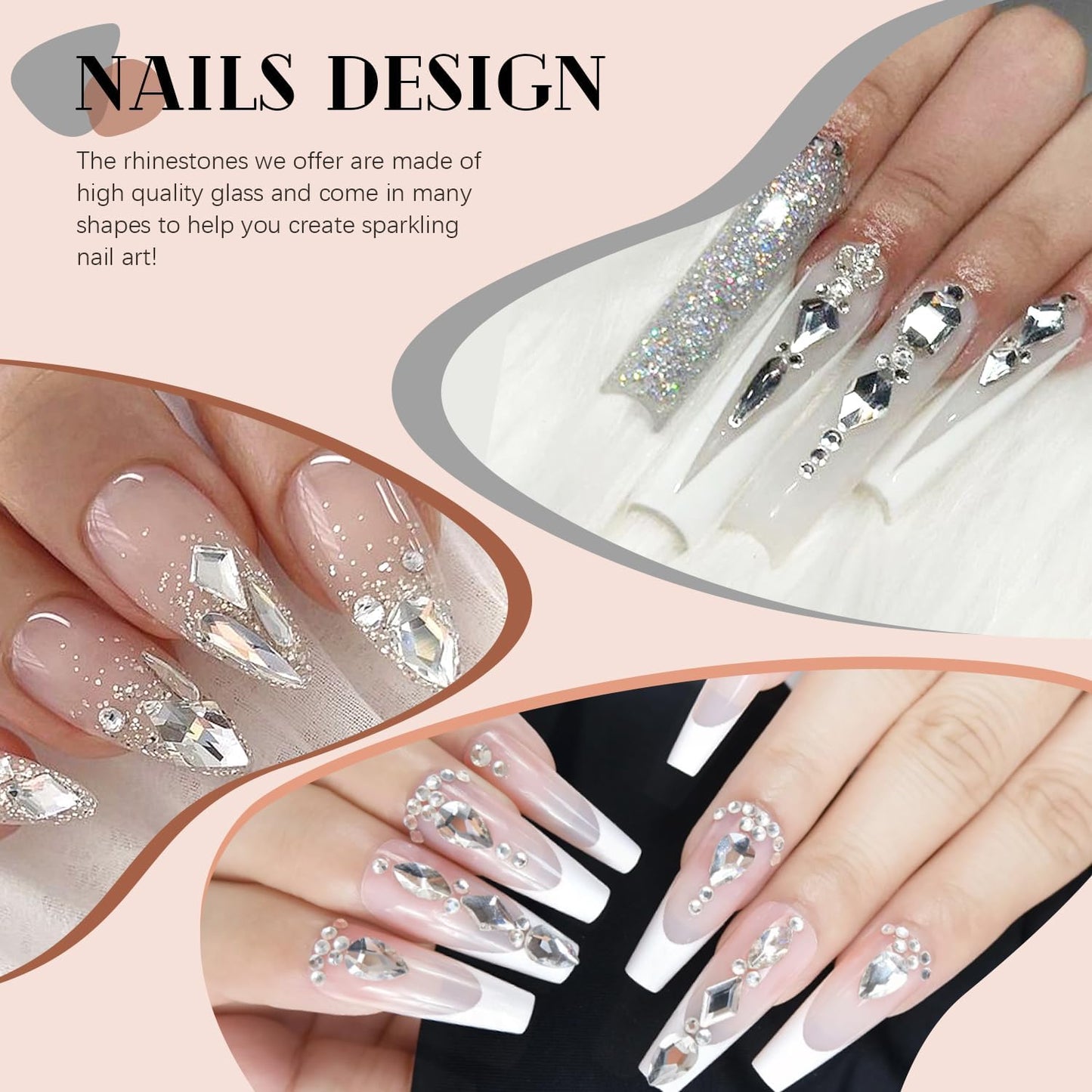 2680Pcs Silver Clear Nail Rhinestones 120Pcs Multi Shapes Glass Flatback Nail Gems + 2560Pcs 1.5-4mm Round Crystal, Manicure Nail Charms Diamond Gemstones for Acrylic Nails Decoration