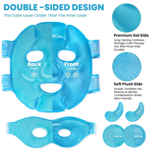 Ice Face Eye Mask for Dark Circles and Puffiness Cold Warm Compress, Gel Cold Cooling Face Mask Package for Women and Men, Migraines, Headache, Stress and Relaxation blue