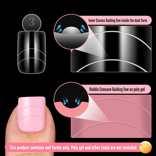 Upgrade Toe Dual Nail Forms for Poly Gel with Inner French Tips Auxiliary Line for Toenail Extension, Square Soft Gel Nail Extension, Full Cover Molds for Pedicure DIY x 15 Sizes 270 pcs