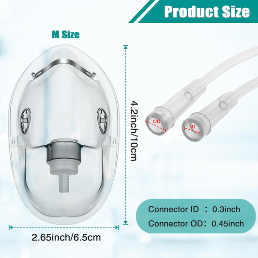 Geiserailie 2 Pack M Size Oxygen Mask with 6.6 Ft Tubing and Adjustable Elastic Strap, Adult Oxygen Mask with Tubing, Transparent Masks for Face Adult