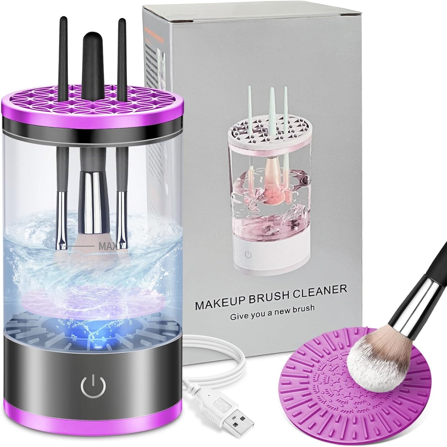 Electric Makeup Brush Cleaner, Quick Efficient Machine for Deep Cleaning All Types of Brushes, Portable Compact Design for Travel Home Use, for Makeup Lovers & Professionals - Purple