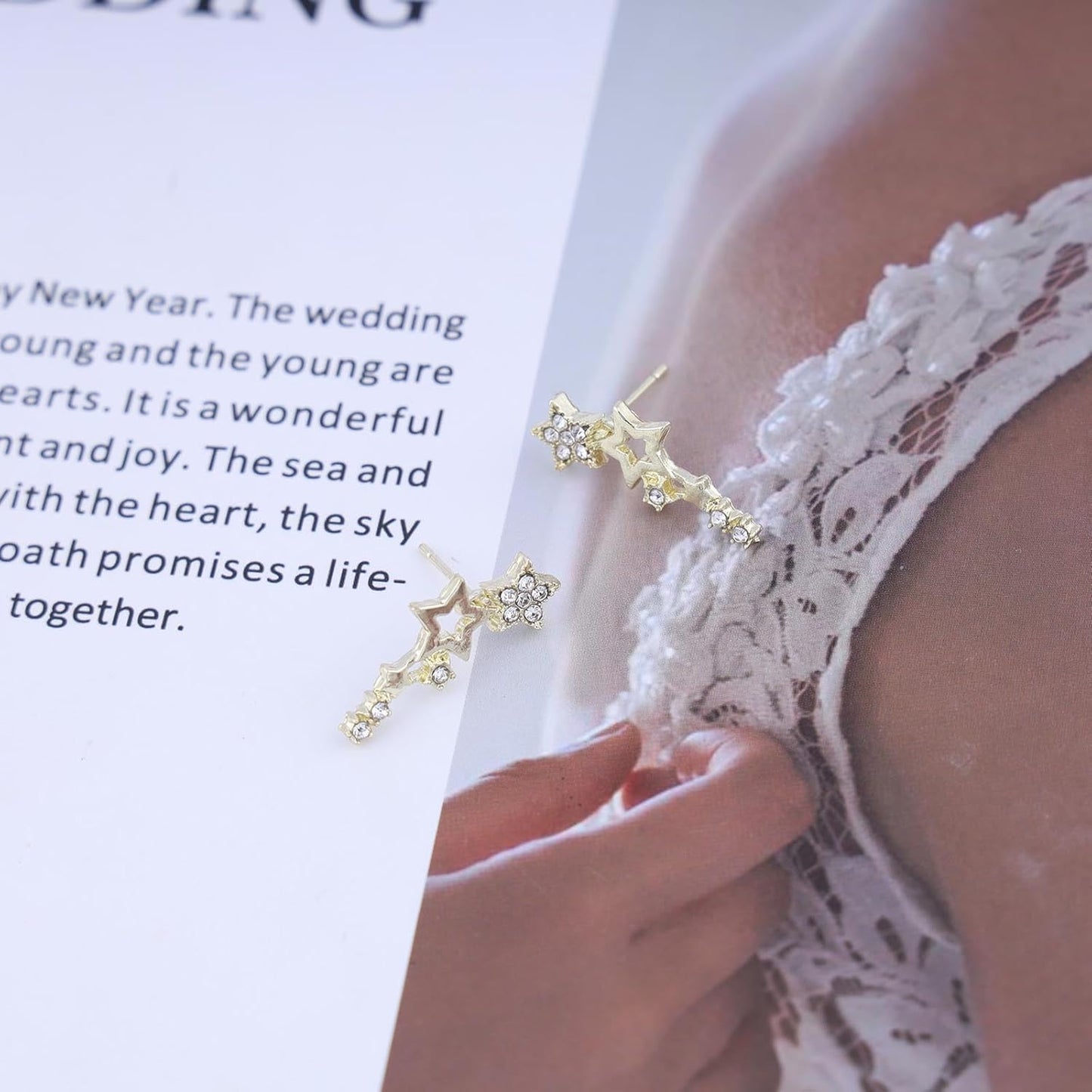 Boho Cz Star Ear Crawler Earrings Crystal Star Climber Earrings Gold Star Stud Earrings Vintage Cluster Star Earrings Jewelry for Women