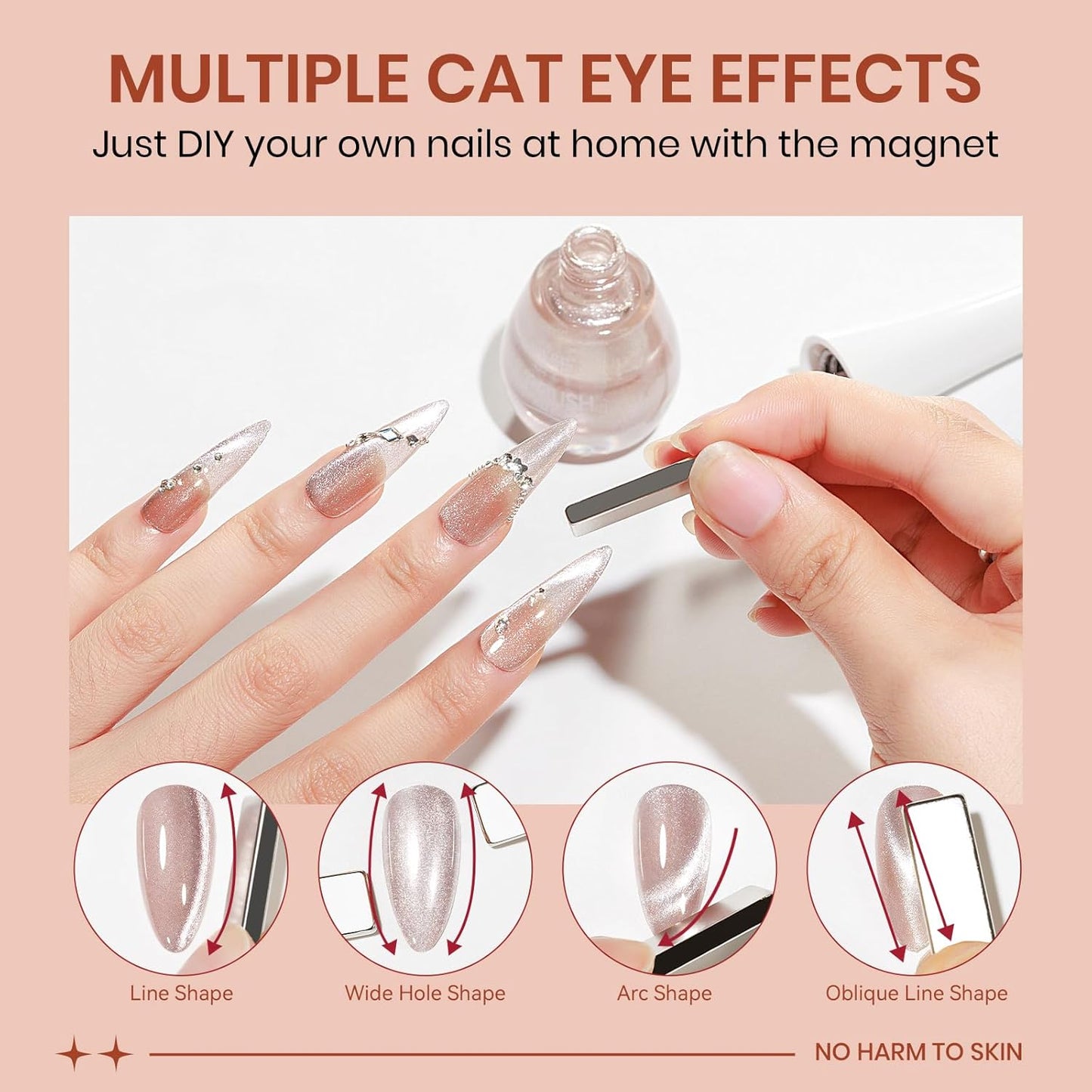 Nude Cat Eye Nail Polish Non Gel with Magnet Quick Dry Magnetic Nail Polish for Fingernail Air Drying Fast Lacquer Manicure Gift For Women Girls 16ml, 0.54fl oz