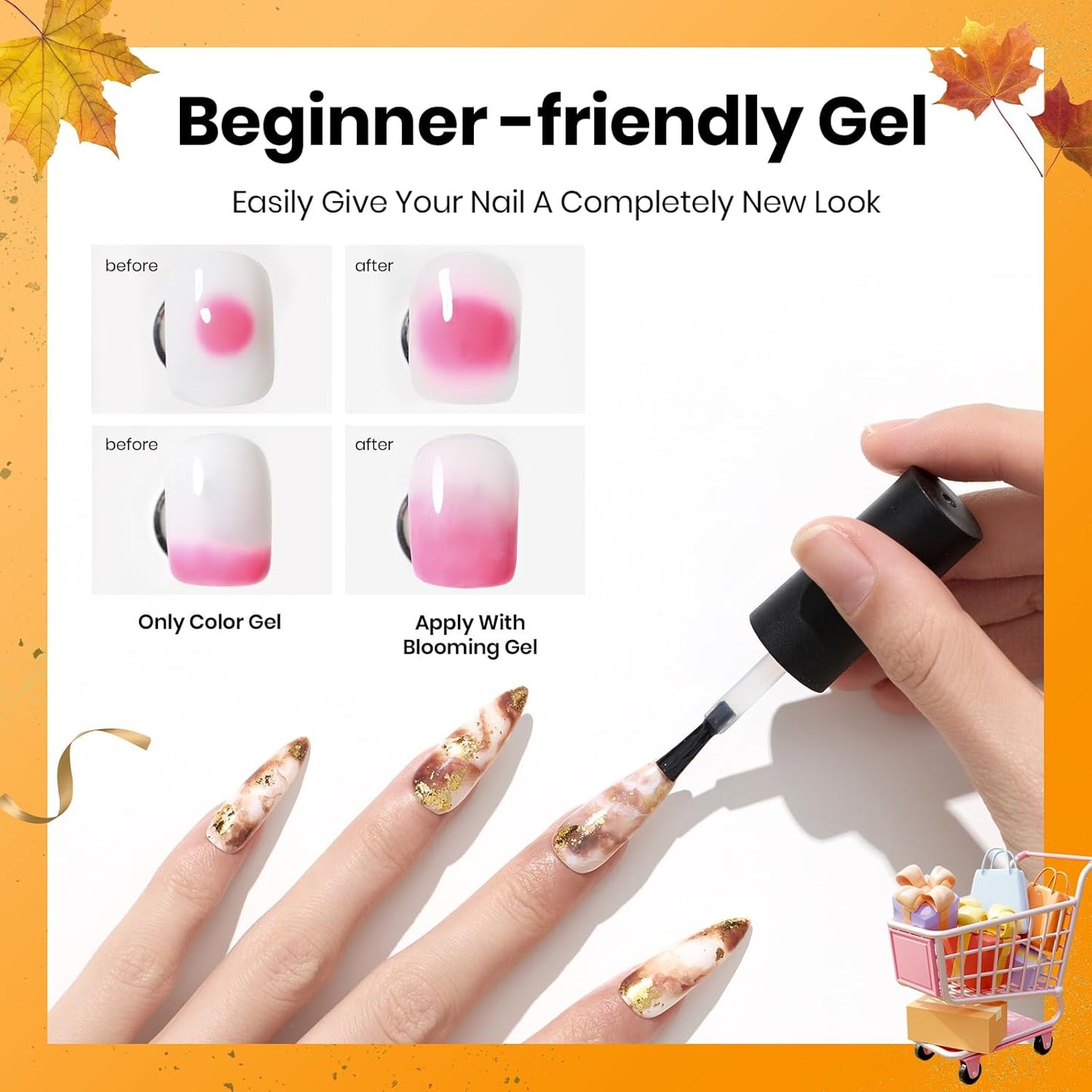 Beetles Blooming Gel 15ml Clear Uv Led Blossom Fall Halloween Nails Gel Polish for Spreading Effect Marble Natural Stone Watercolor Floral Print Soak off Diy Nail Art Design Manicure Gift for Women