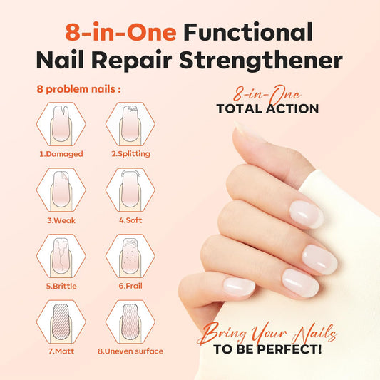 modelones Nail Strengthener Milky White Nail Polish Nails Repair for Damaged Nails Growth and Strentgthener Ridge Filler for Nail Strengthening Polish 15ml