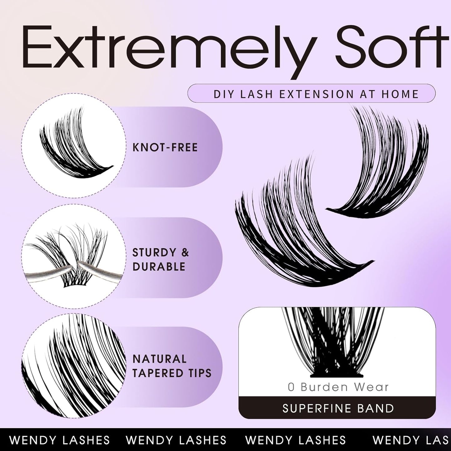 Lash Clusters Kit for Using at Home: Ultra-light, DIY, Natural, Fluffy, Wispy, Waterproof, Anime, Manga, Cat Eye, C Curl, 12-16mm, 60P+80P, Wendy, RT318